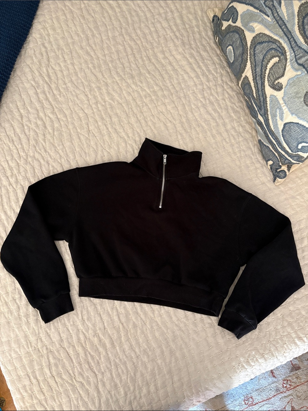 Black Half-Zip Cropped Hoodie - Women's Sweatshirt